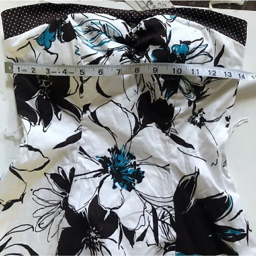 Speechless Strapless Floral Dress Size 3 Juniors Black White Blue